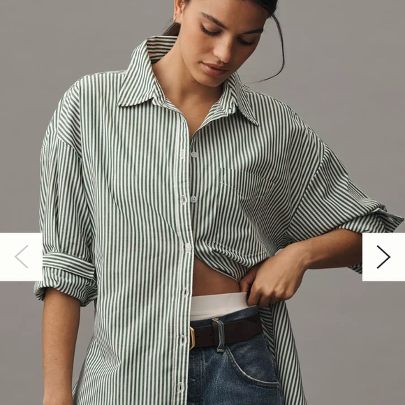 Abercrombie & Fitch Green Striped Button-Up Shirt - Picture 1 of 4